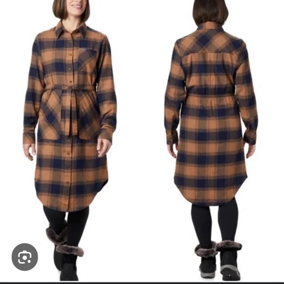 Columbia Pine Street Brown Cotton Flannel midi dress - Picture 1 of 10